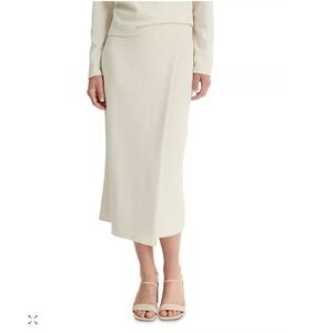 Vince Cozy Cream Knit Midi Skirt Faux Wrap Luxury Minimalist Women's‎ Small